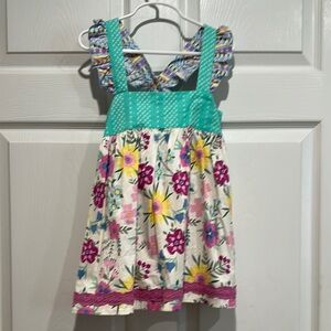 Matilda Jane Floral Kids top with Teal Accents and small opening in back